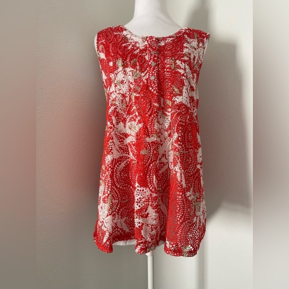 New Directions Curvy Orange White Lace Sleeveless Floral Print Blouse Tunic 1X - Picture 5 of 14